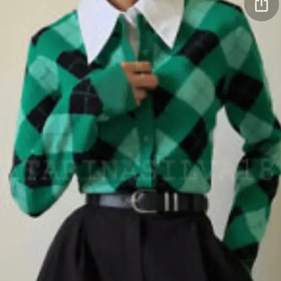 Zara Black Green Argyle Knit Cardigan Bloggers Favorite Size Medium - Picture 6 of 6